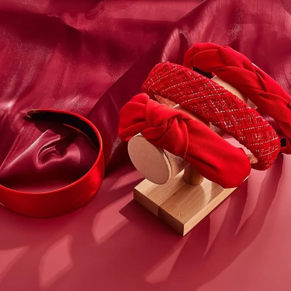 Red Velvet Headbands Set 4 Styles Knit Braided Knot Elastic Women Accessories